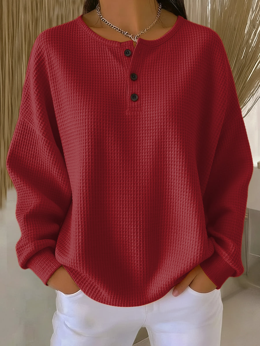 Milagros | Sudadera texturizada con botones Henley