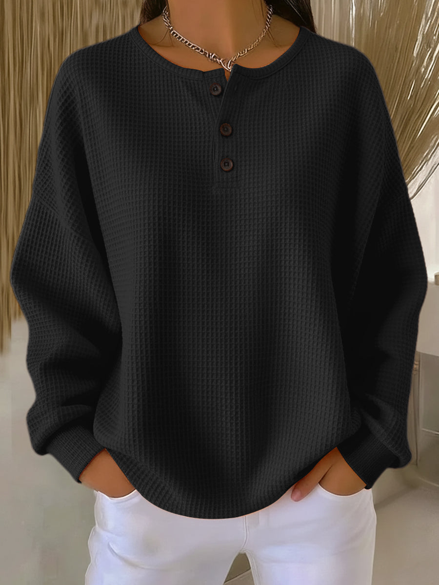 Milagros | Sudadera texturizada con botones Henley