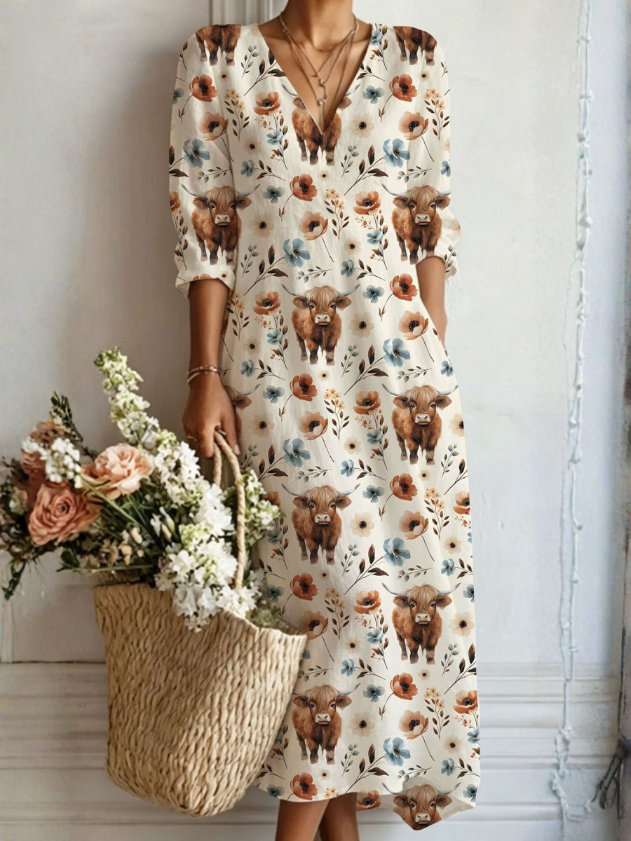 Susana | Vestido largo con estampado en tonos cálidos