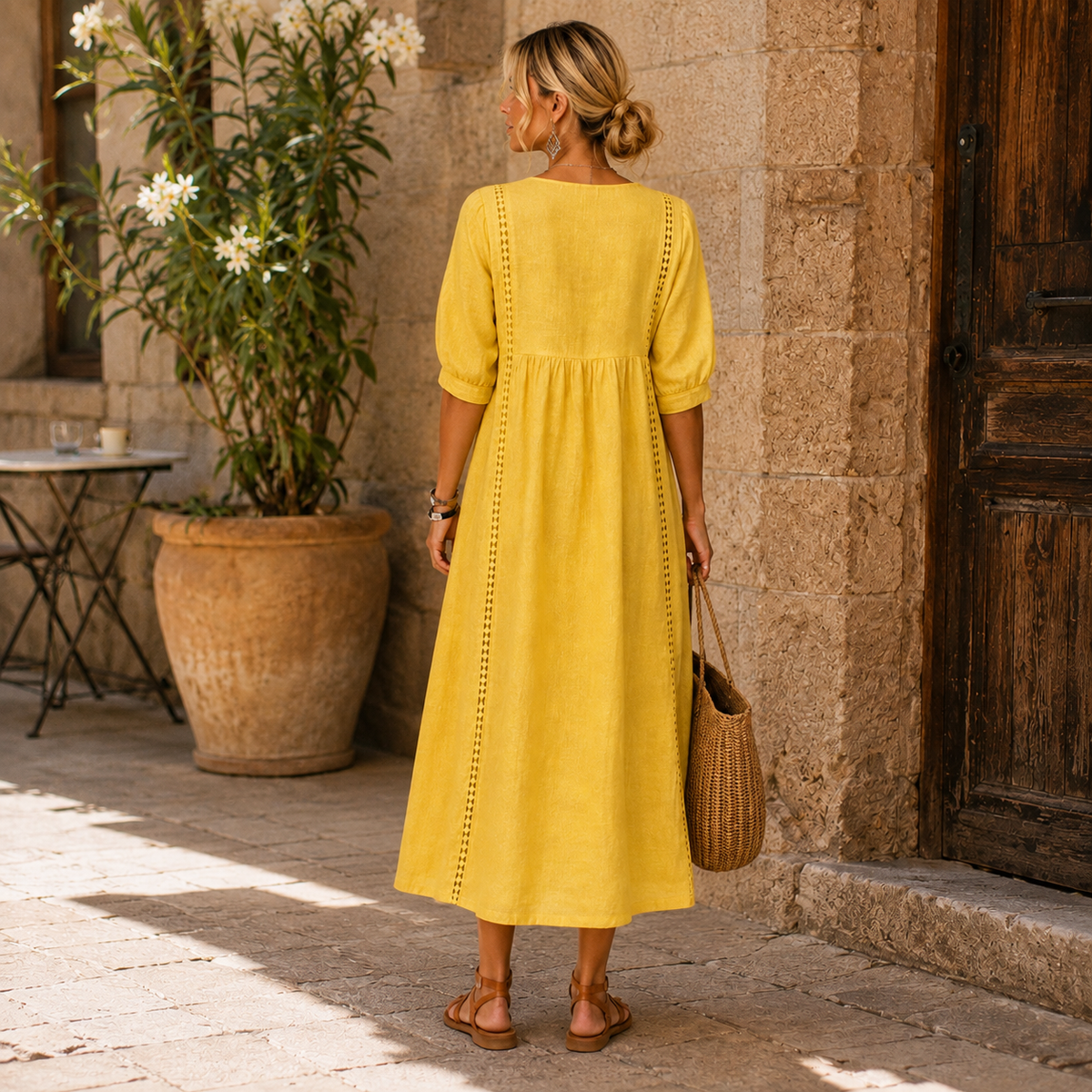Sefi | Vestido de lino con detalles calados