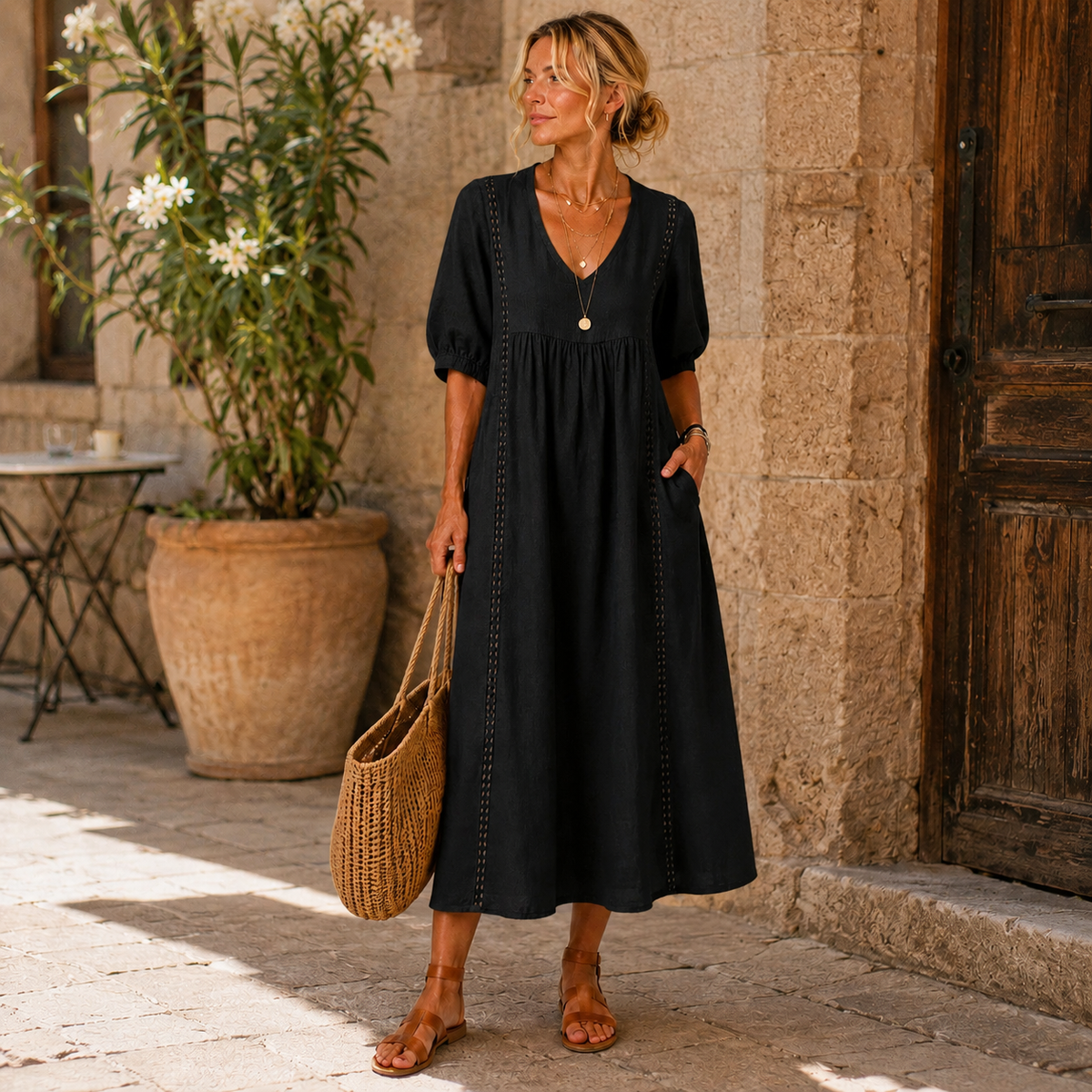 Sefi | Vestido de lino con detalles calados