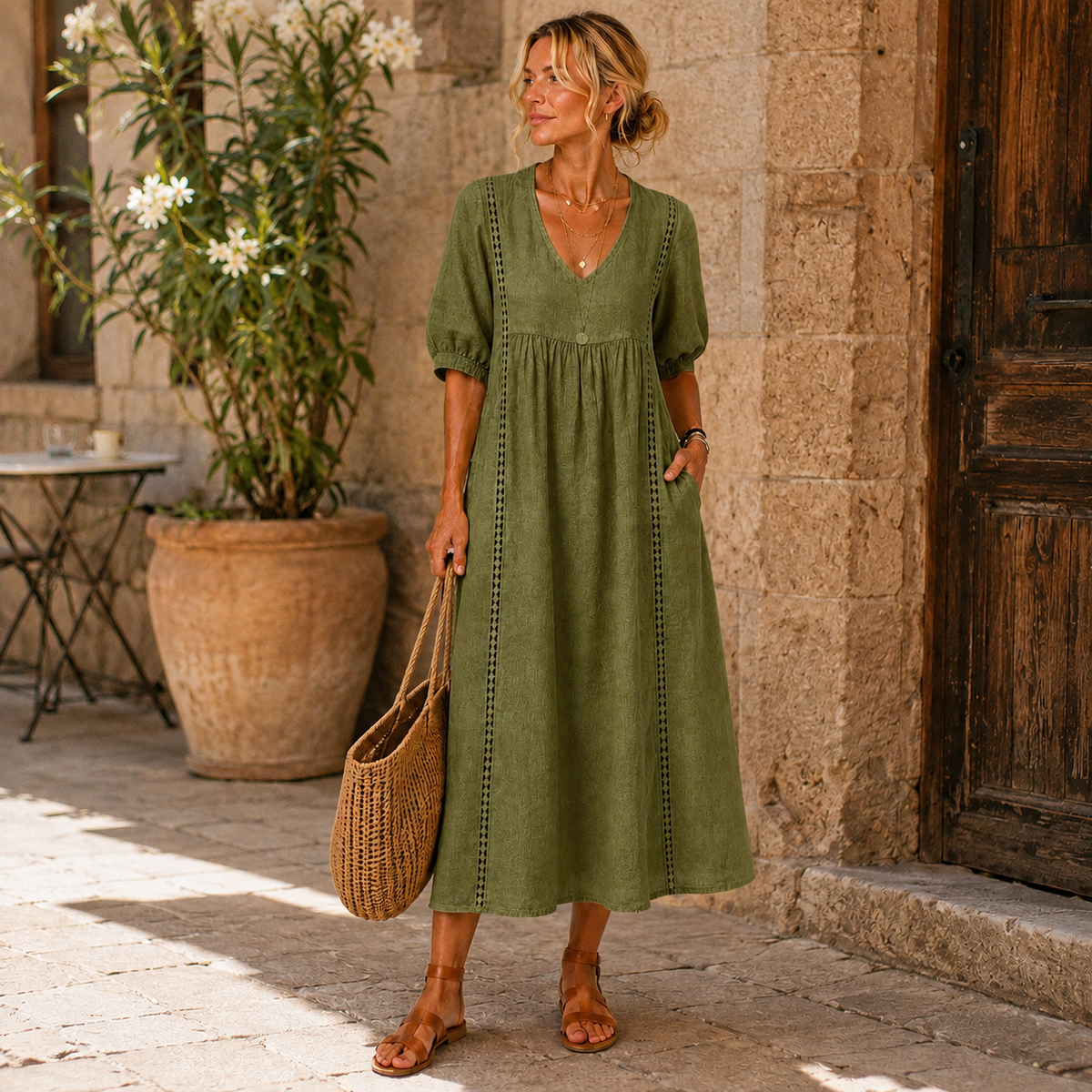 Sefi | Vestido de lino con detalles calados