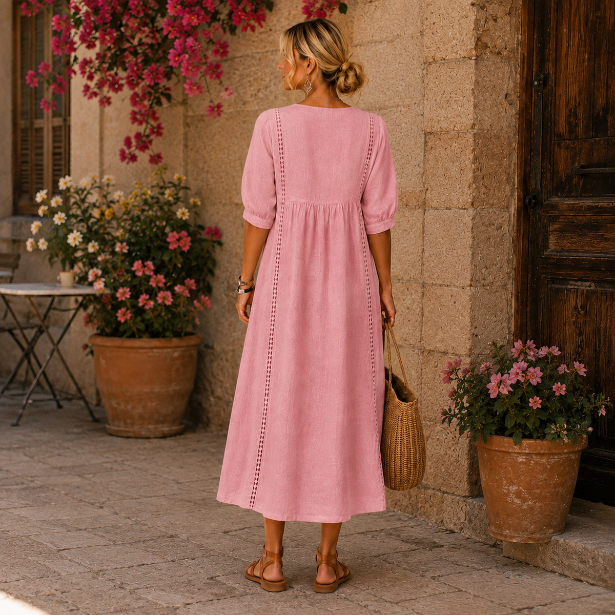 Sefi | Vestido de lino con detalles calados