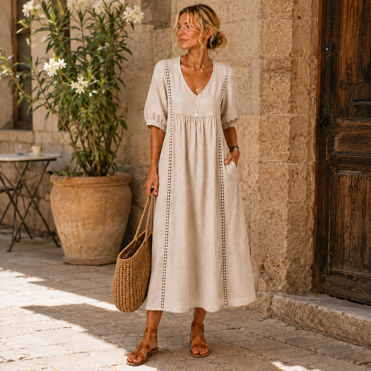 Sefi | Vestido de lino con detalles calados