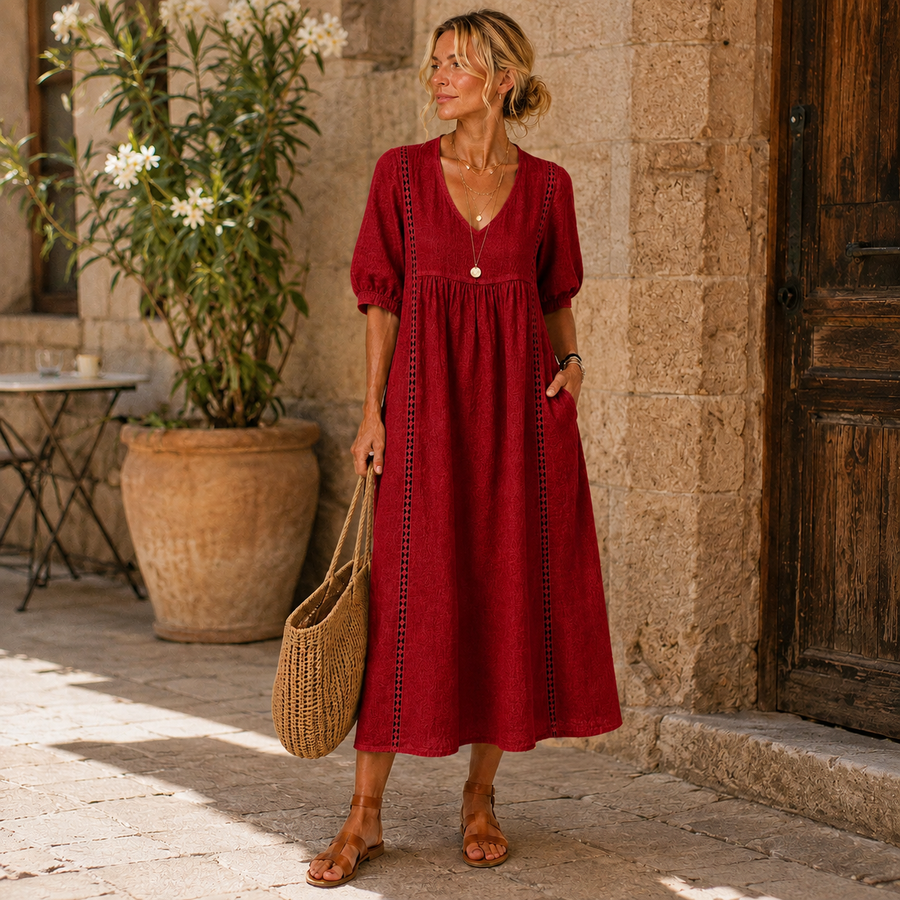 Sefi | Vestido de lino con detalles calados