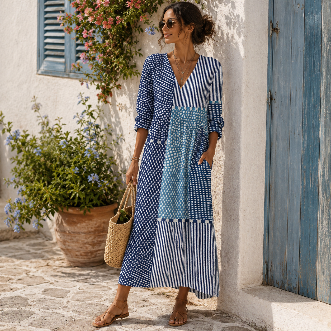 Clemencia | Vestido largo con mosaico azul