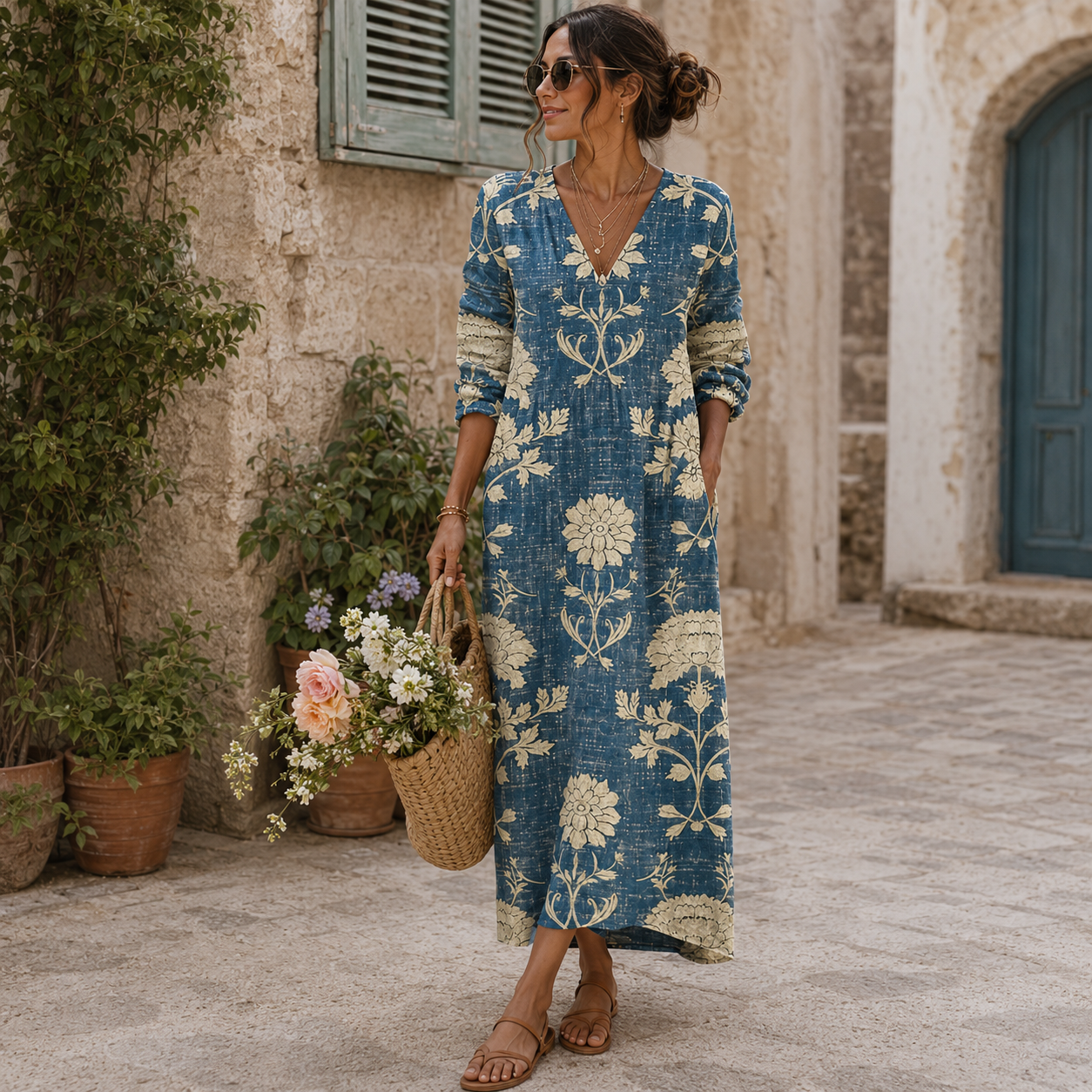 Isabel | Vestido largo con estampado de ramas en flor