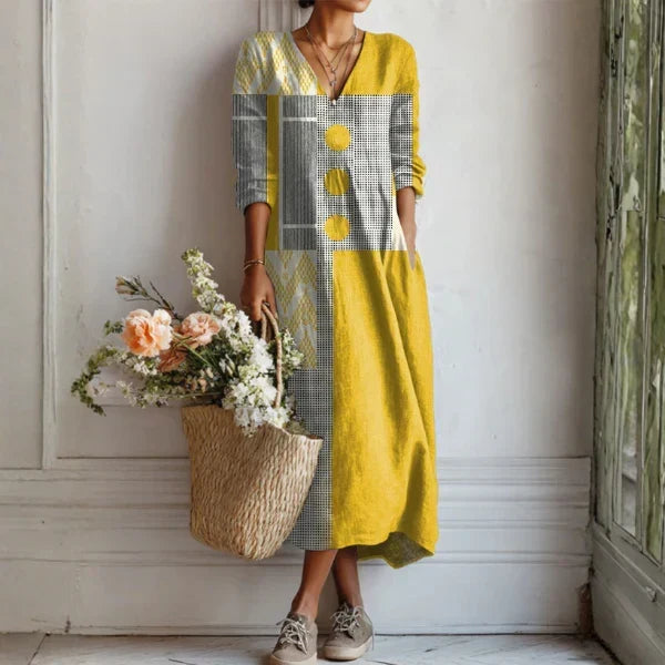 Rosalía | Vestido largo abotonado con estampado de colores