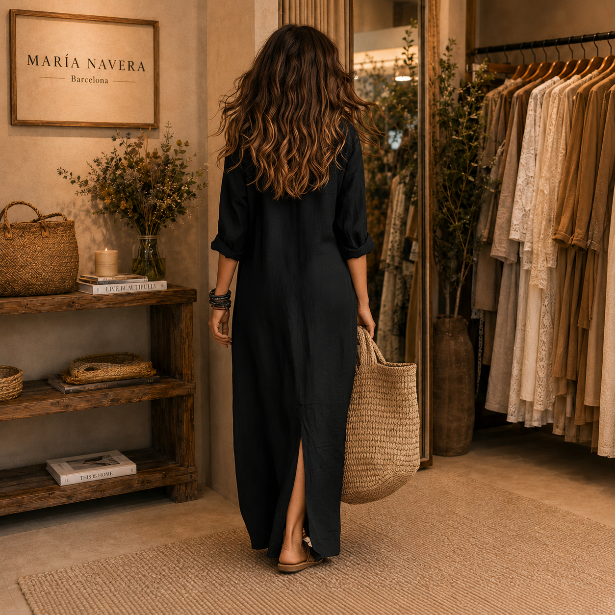 Soline™ | Vestido maxi negro con botones