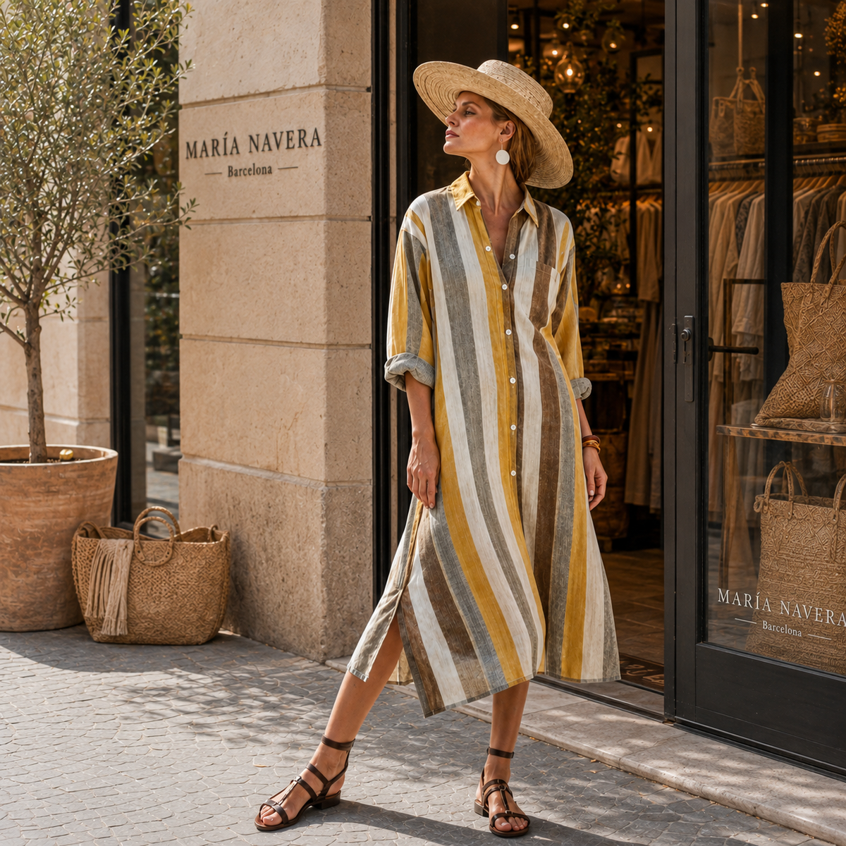 Vestido camisero de estilo lino