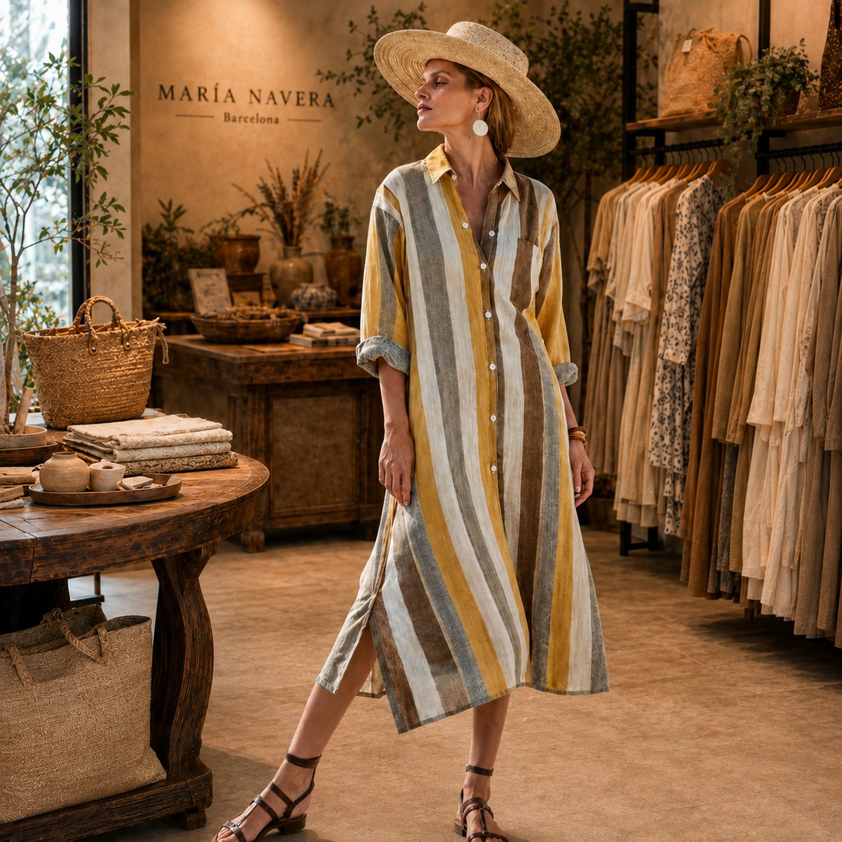 Vestido camisero de estilo lino