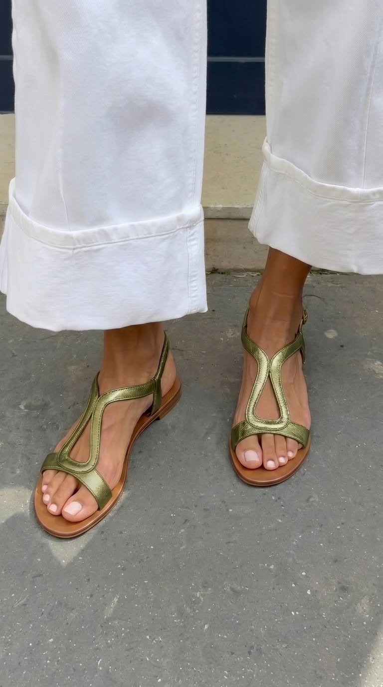 Lucía™ | Sandalias doradas planas de verano