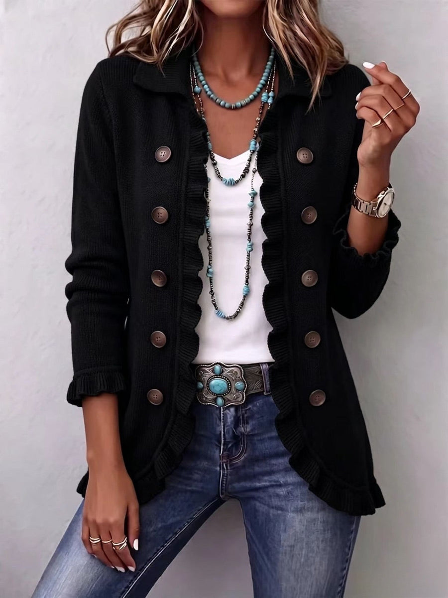 Camila | Chaqueta de punto negra con detalle romántico