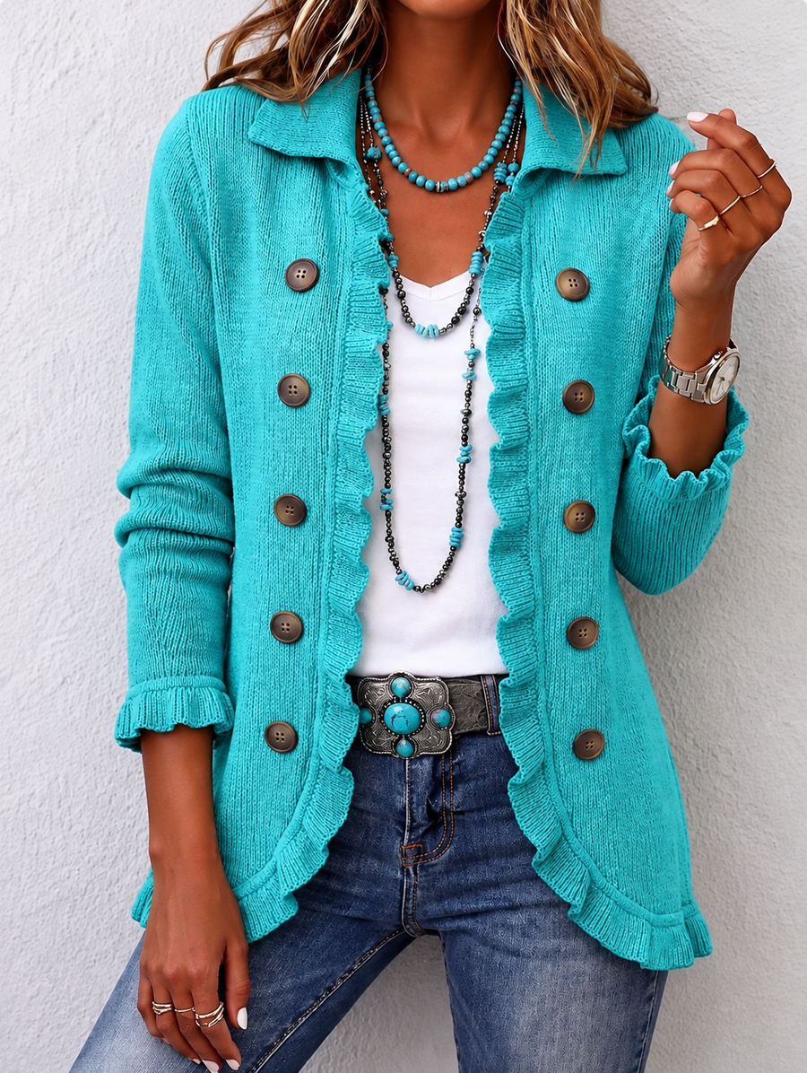 Maribel | Chaqueta de punto turquesa de aire vintage