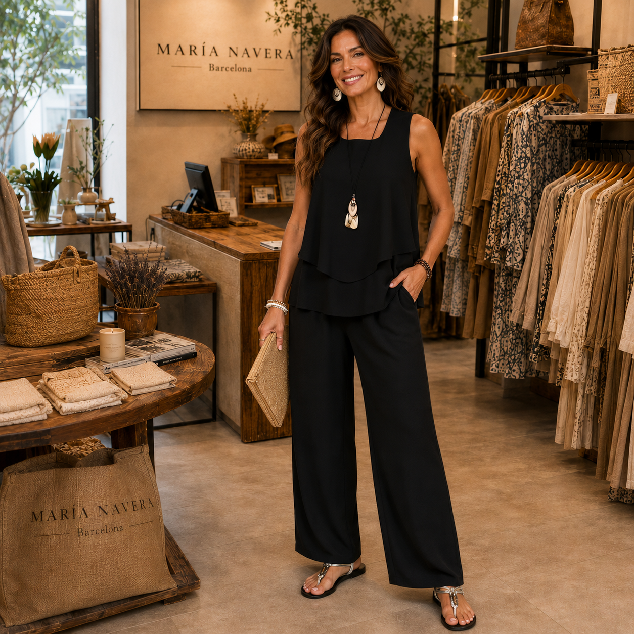 Eloísa™ | Conjunto Negro Top en Capas y Pantalón Ancho