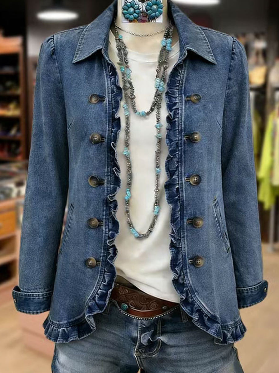 Rosario | Chaqueta azul con volantes y botones