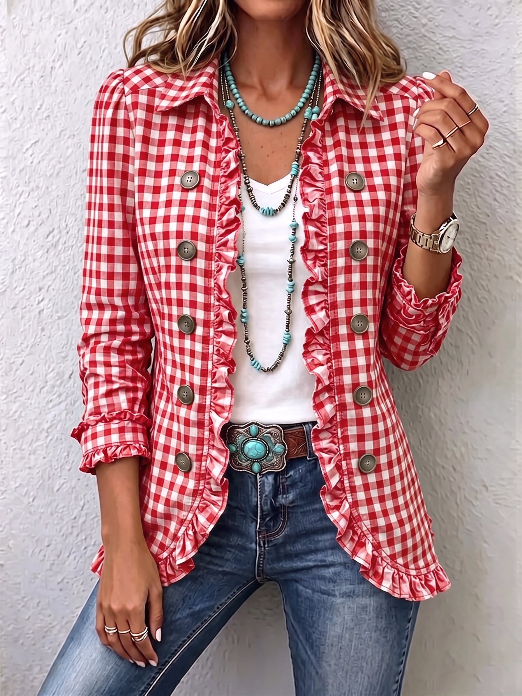 Purificación | Chaqueta Vichy con volantes y botones