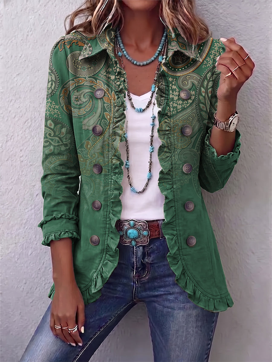 Jacinta | Chaqueta paisley verde de aire bohemio