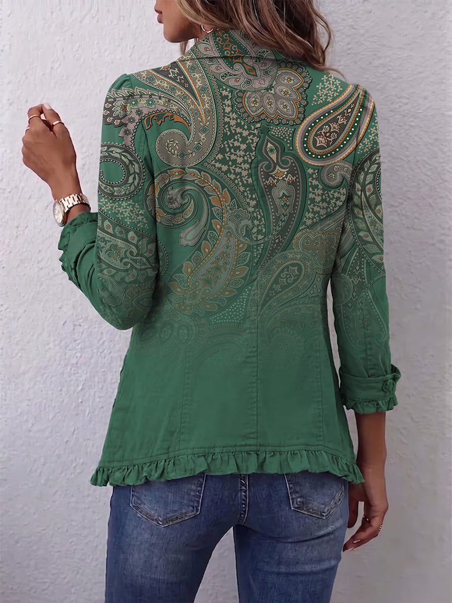 Jacinta | Chaqueta paisley verde de aire bohemio