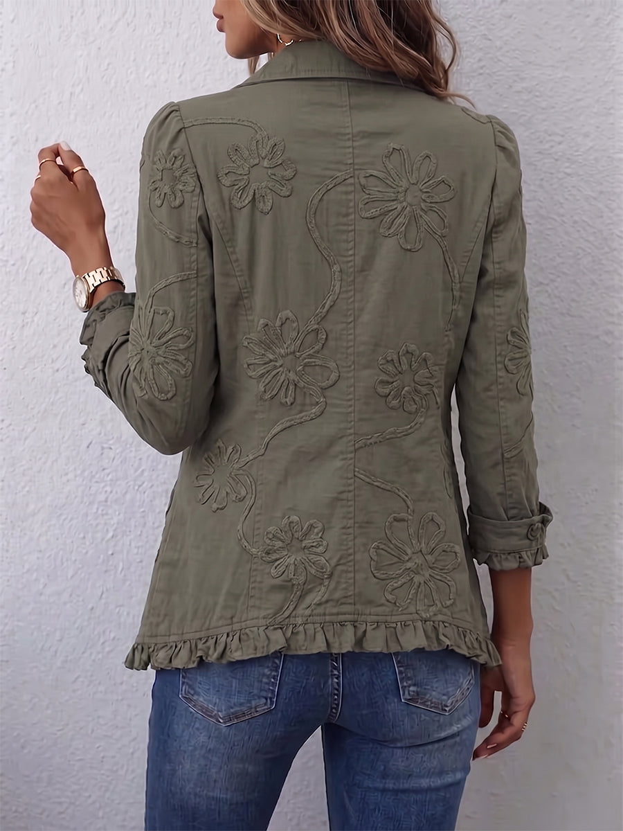 Ascensión | Chaqueta bordada verde de aire vintage