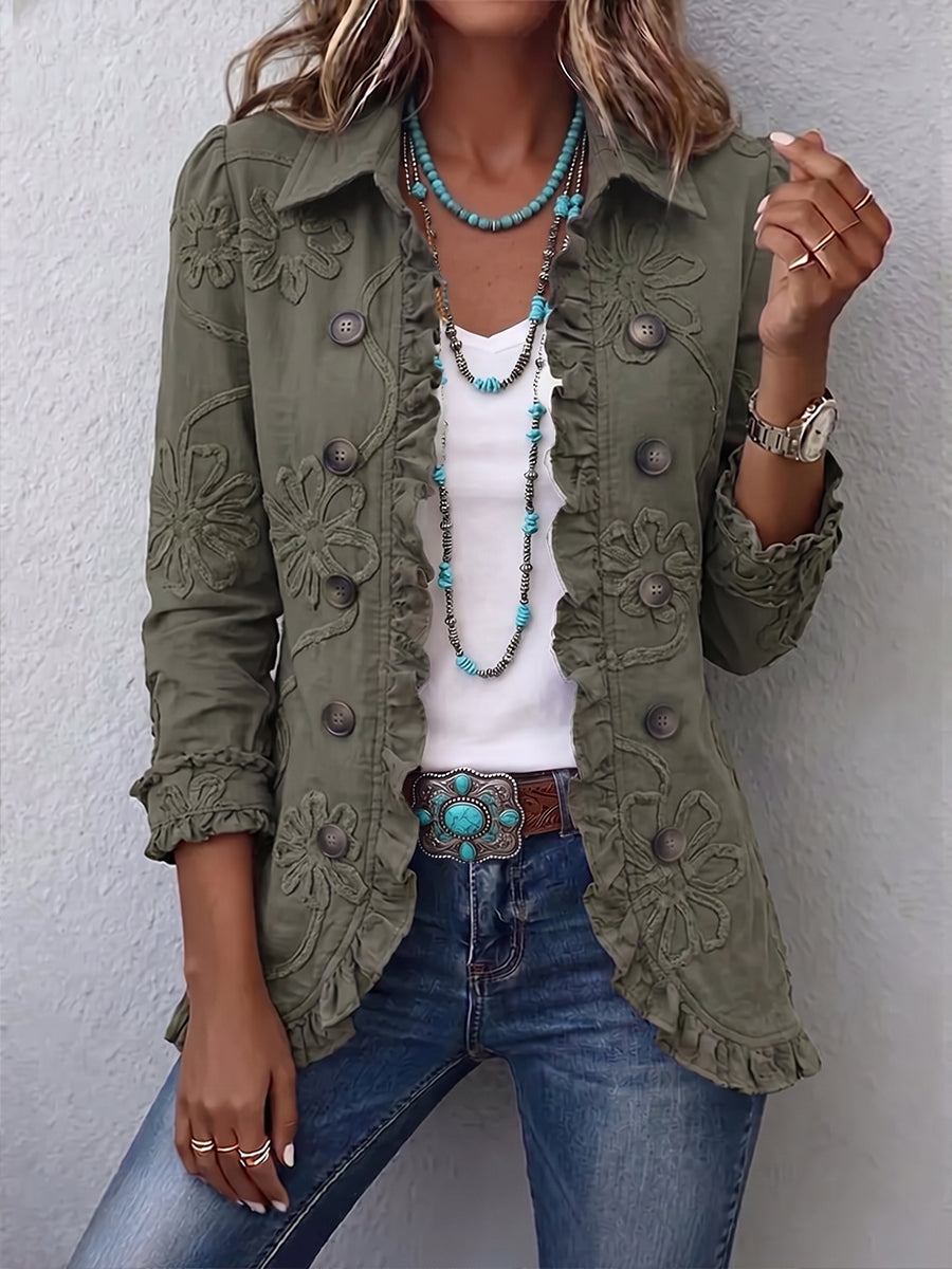 Ascensión | Chaqueta bordada verde de aire vintage