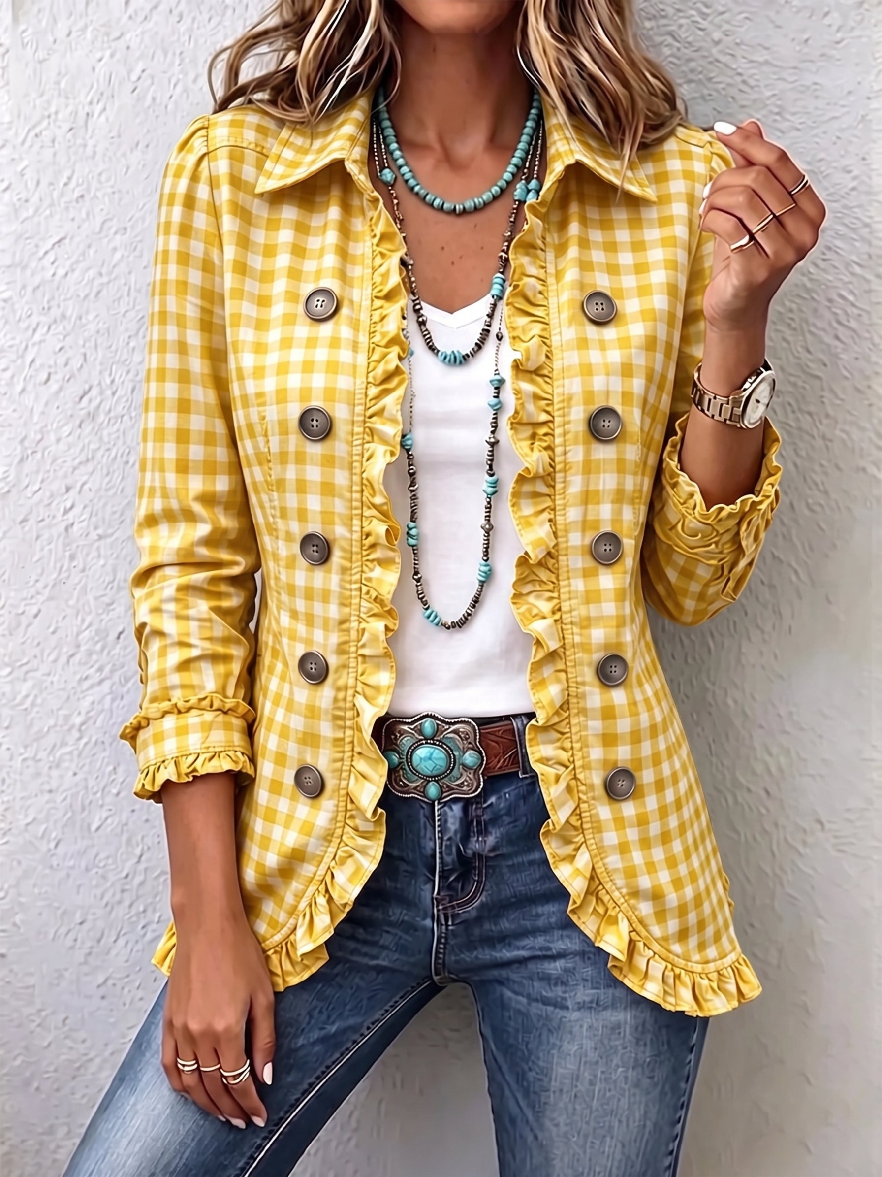 Purificación | Chaqueta Vichy con volantes y botones