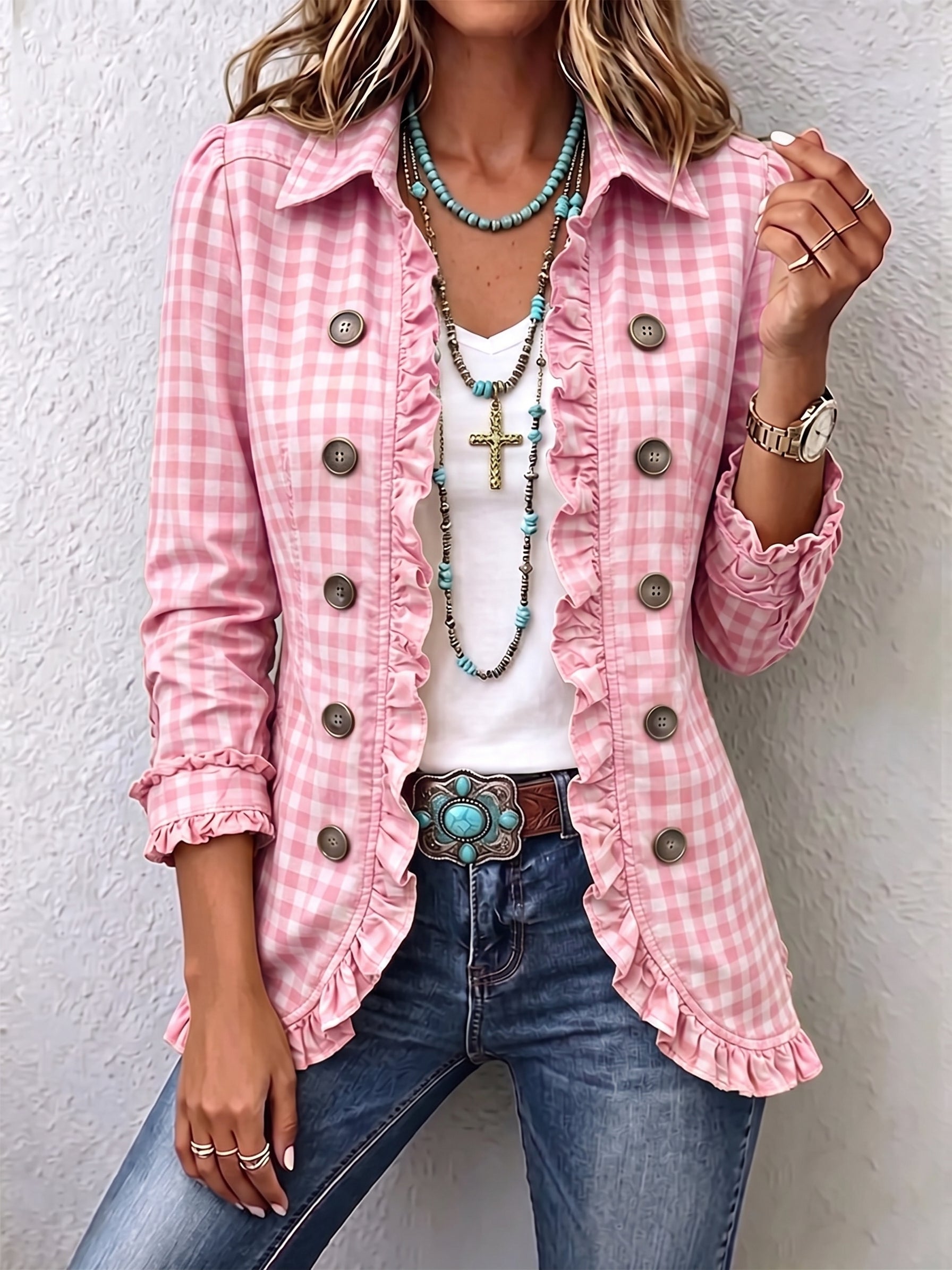 Purificación | Chaqueta Vichy con volantes y botones