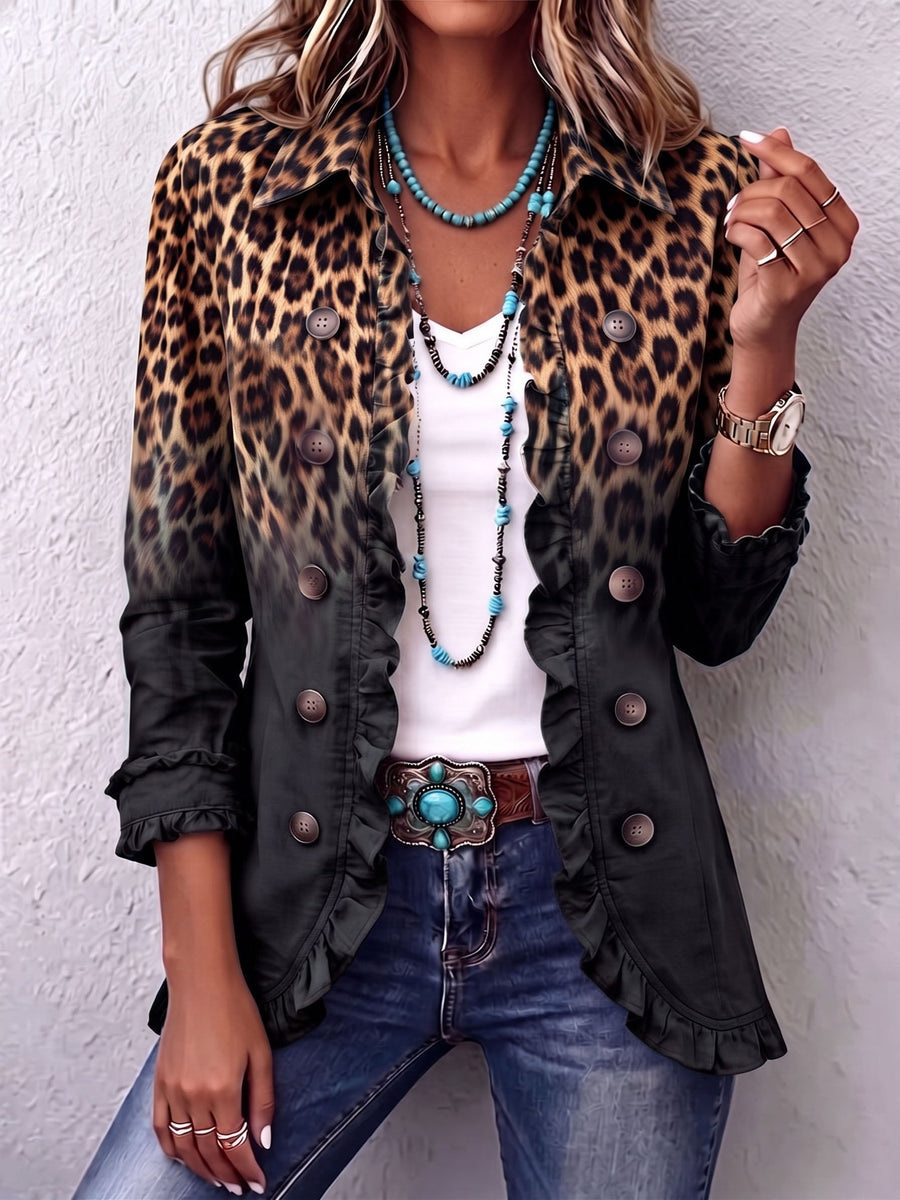 Sabina | Blazer leopardo negro con acabado elegante