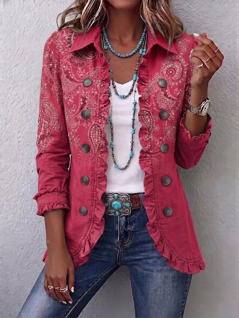 Adoración | Chaqueta paisley rosa con volantes