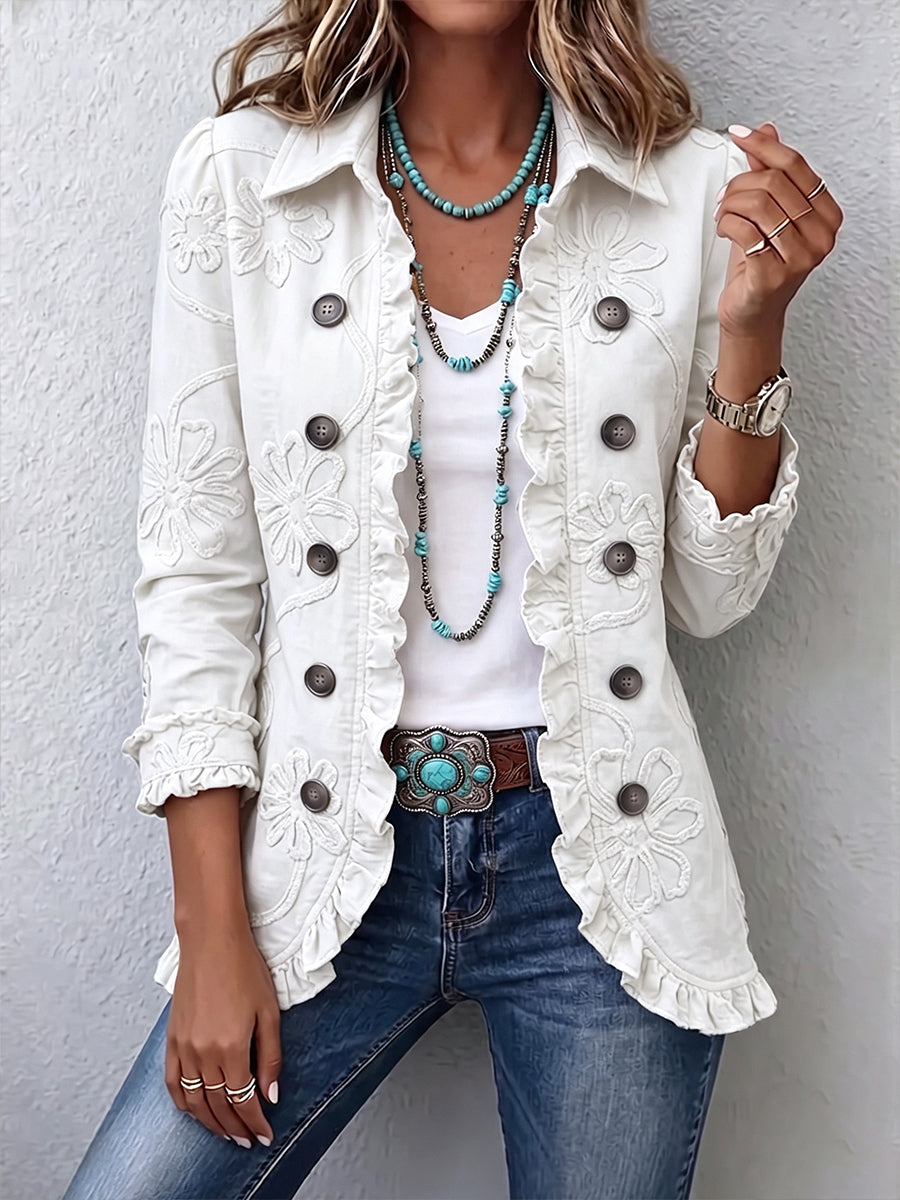 Marisol | Chaqueta marfil bordada con encanto romántico