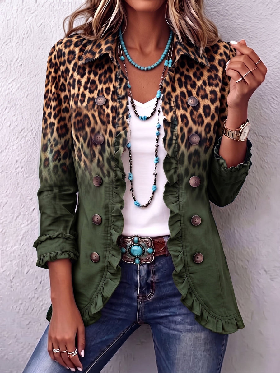 Ramona | Blazer leopardo verde oliva con volantes