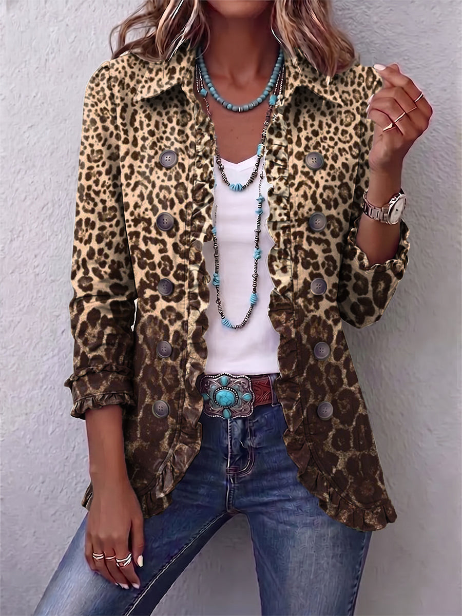 Nazaret | Chaqueta leopardo multicolor con volantes