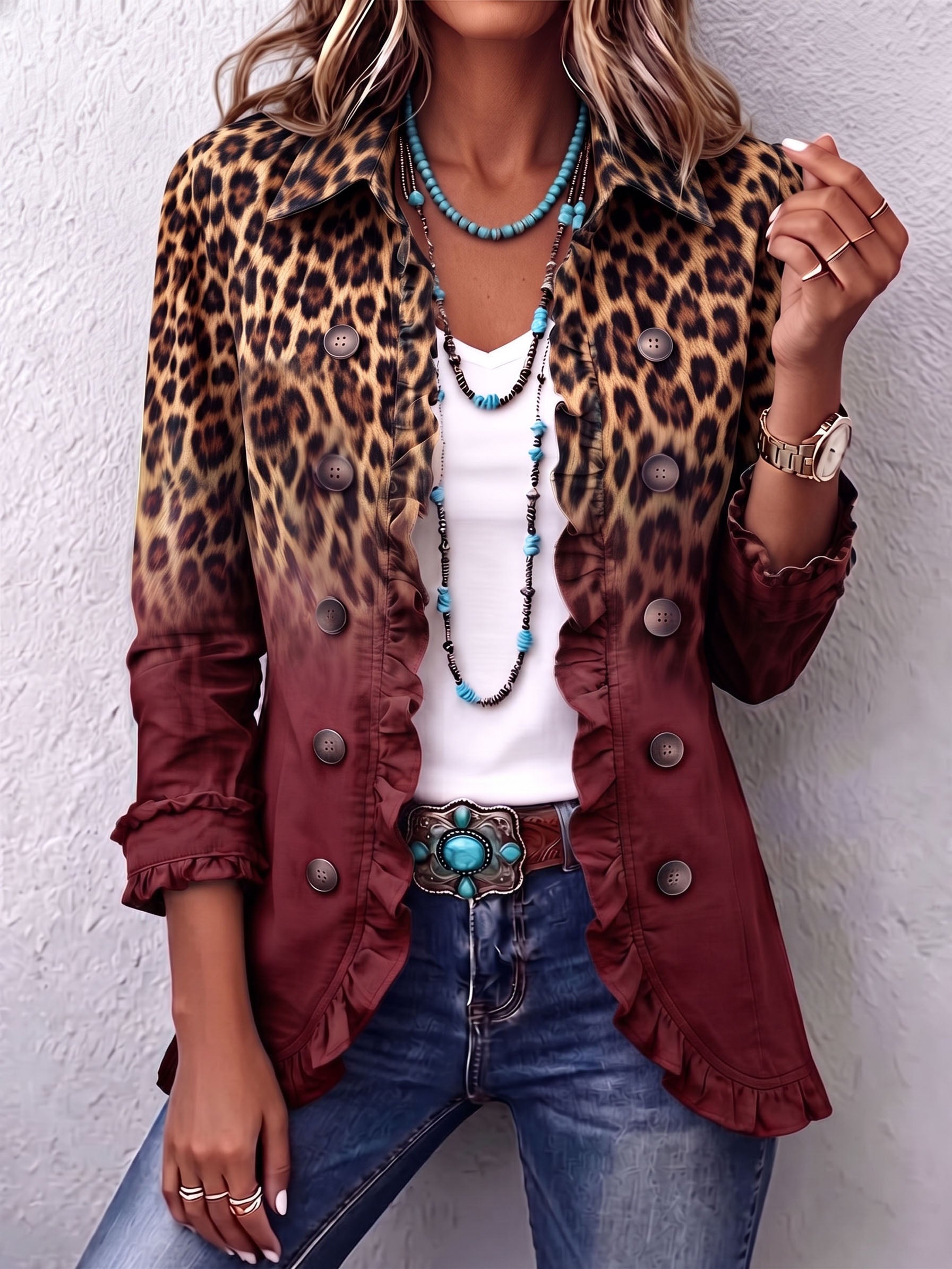 Tomasa | Blazer leopardo vino con volantes